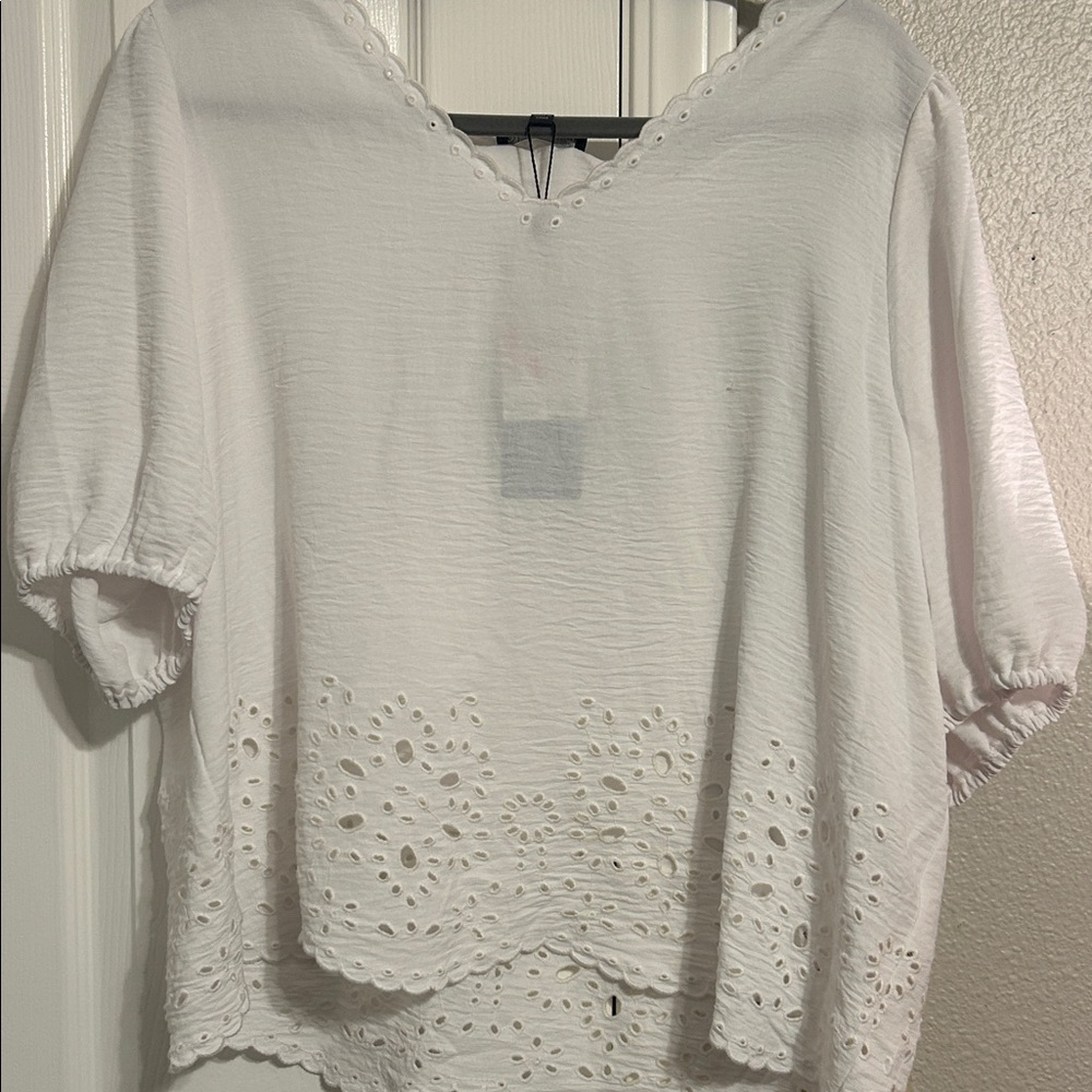 Adrianna Papell White Eyelet Blouse